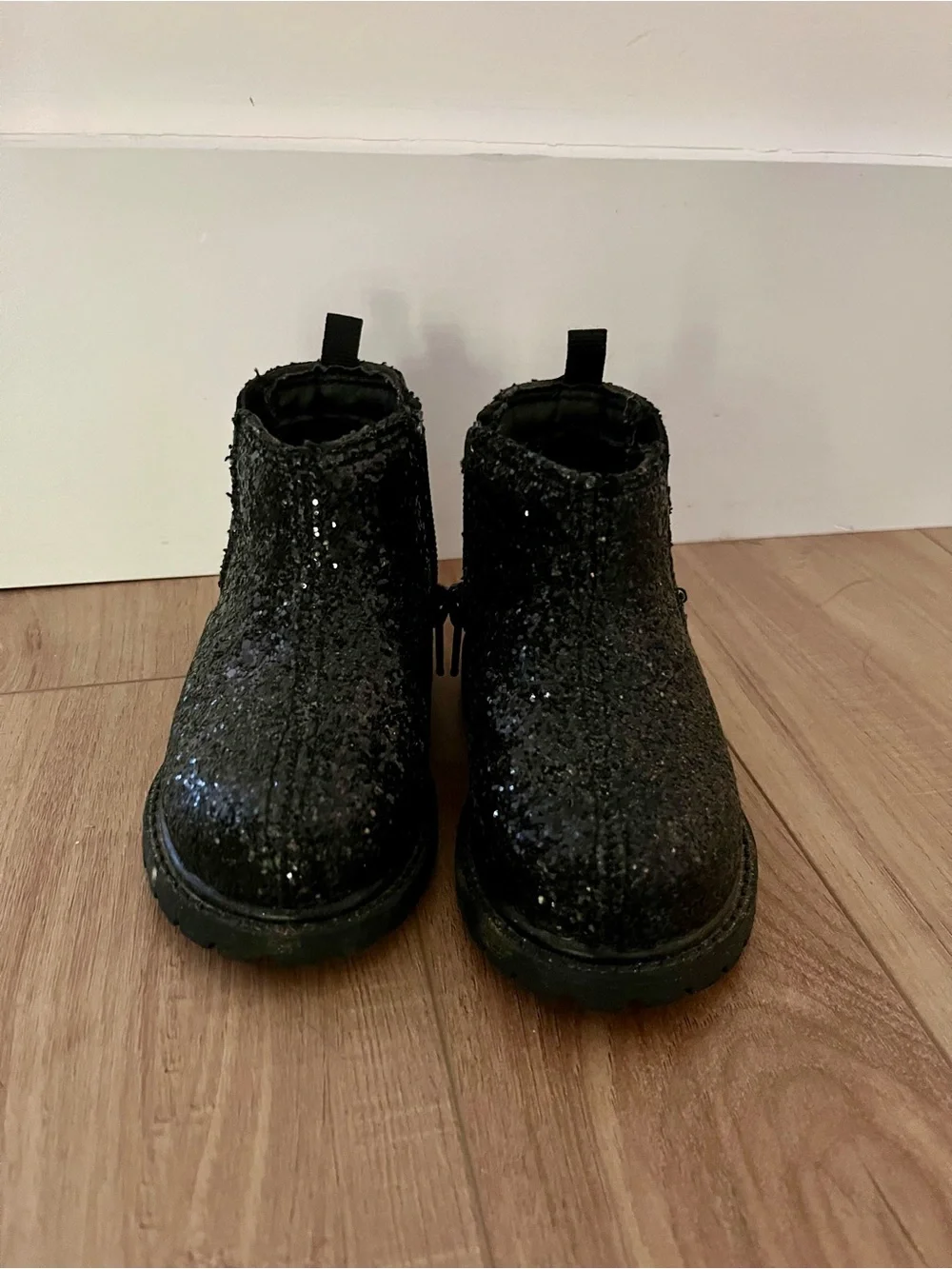 Carter's Bessie Toddler Girls Black Glitter Chelsea Boots Size 4T Sparkle Zip